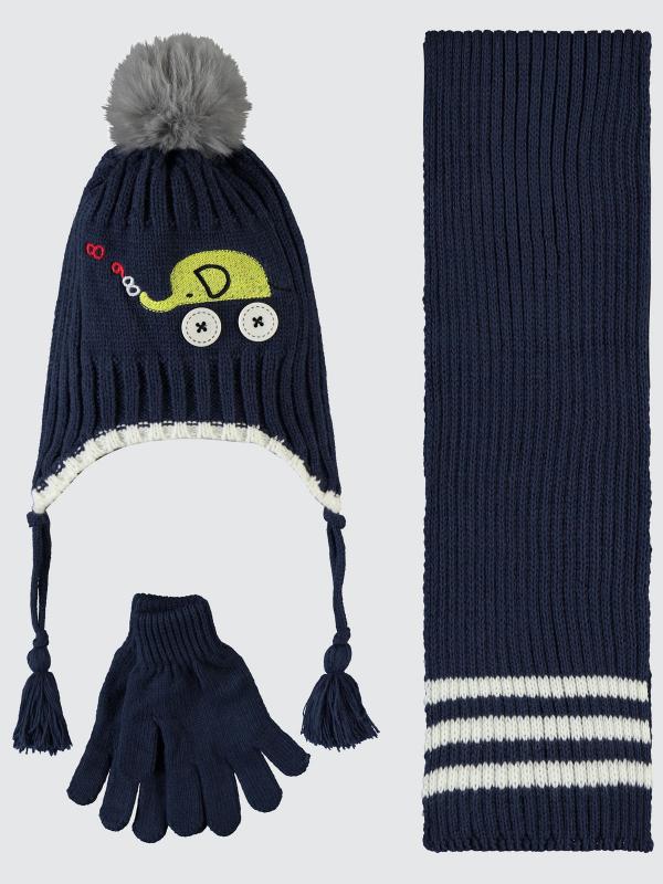 Picture of Boys Scarf, Beanie, and Gloves Sets 6-9 Years Navy - Package