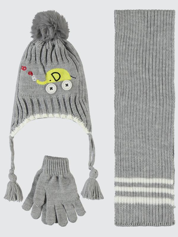Picture of Boys Scarf, Beanie, and Gloves Sets 6-9 Years Light Gray - Package